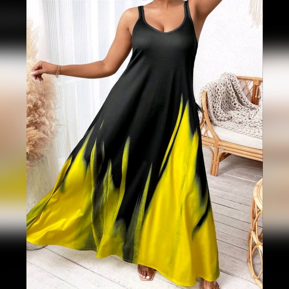 Plus Size Colorblock Tie Dye Print Pocket Cami Dress